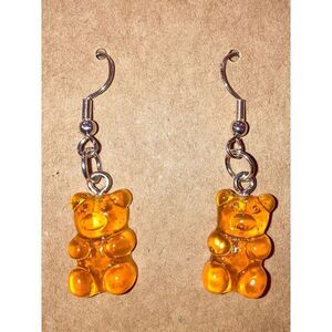 ☀️3/$9☀️ Light Orange Resin Gummy Bear Dangle Earring with .925 Silver Hooks